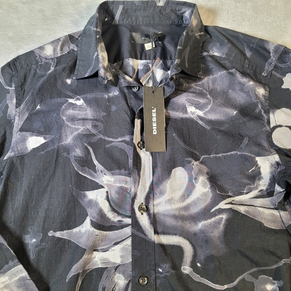 Diesel Shirt Mens Size Medium Black Floral Graphic Button-Down Abstract Design - Picture 2 of 15